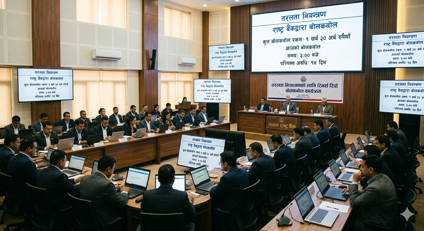 तरलता नियन्त्रण गर्न राष्ट्र बैंकले १ खर्ब २० अर्ब रुपैयाँ तान्दै, आजै बोलकबोल