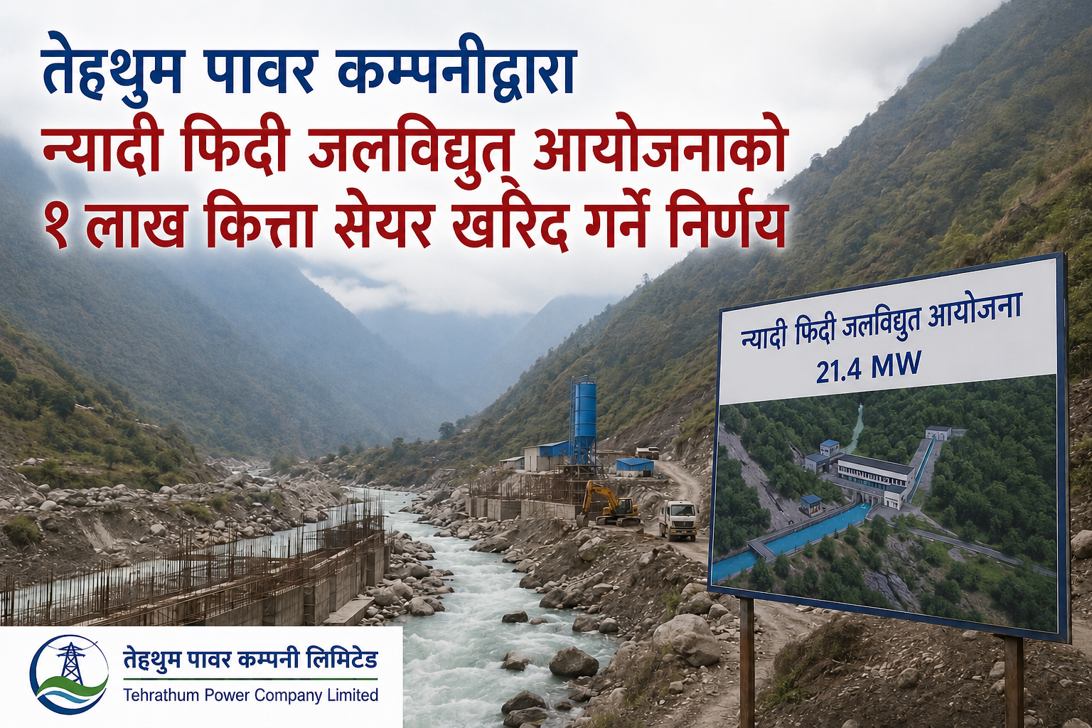 तेह्रथुम पावरले न्यादी फिदी जलविद्युत आयोजनामा संस्थापक सेयर लगानी गर्ने