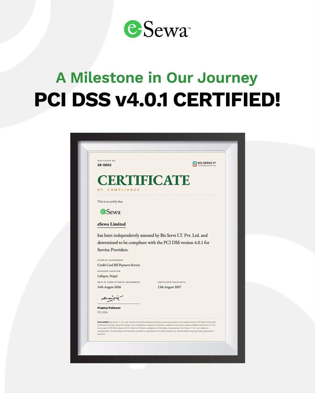 डाटा सुरक्षामा इसेवाले प्राप्त गर्‍यो PCI DSS v4.0.1 प्रमाणीकरण