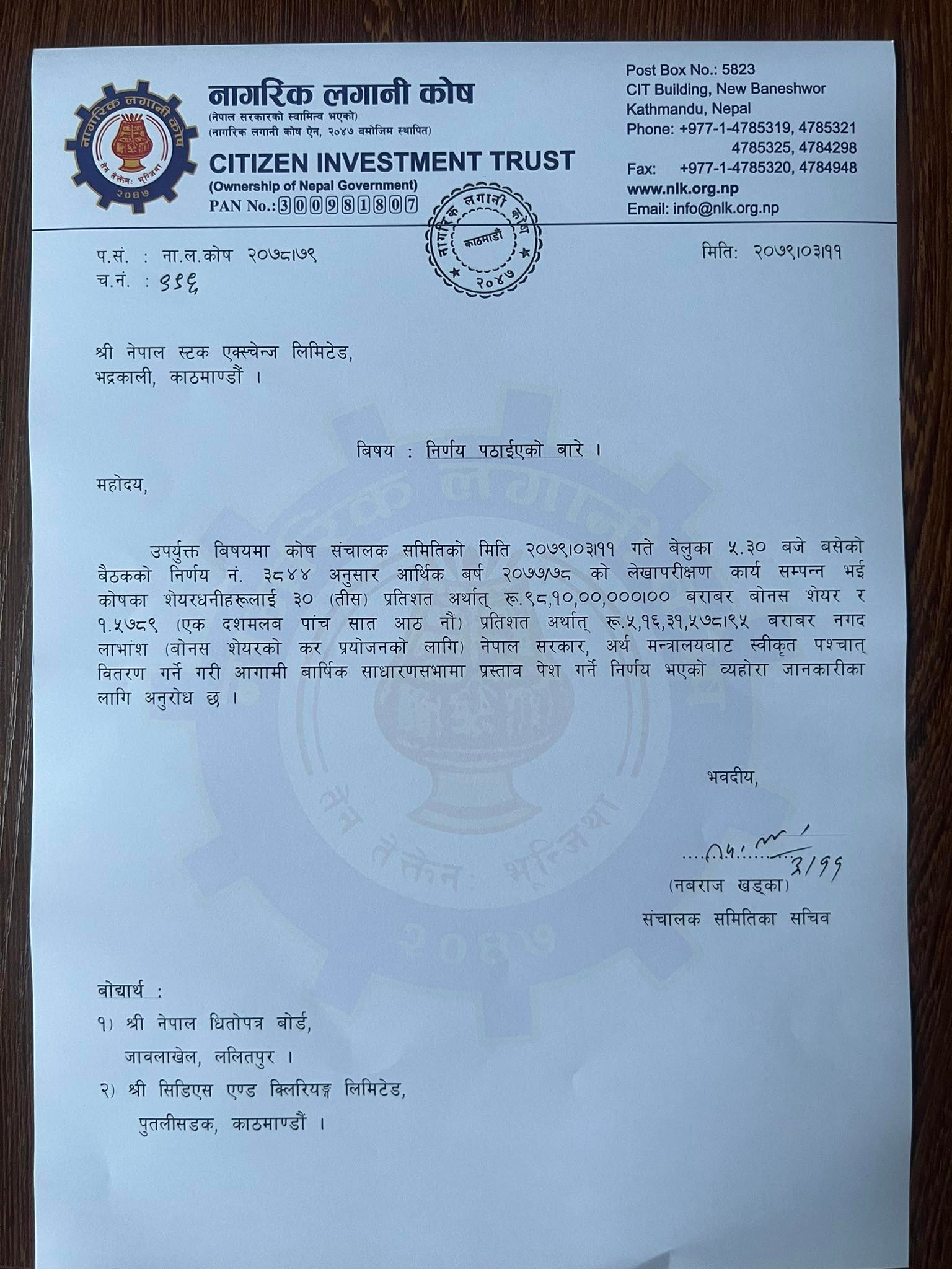 नागरिक लगानी कोषको बम्पर लाभांश घोषणा