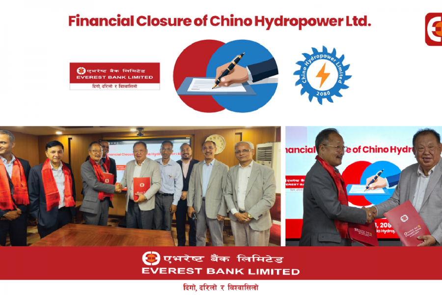 मनाङको चीनो खोलामा ७.८३ मेगावाटको जलविद्युत् आयोजना निर्माणका लागि एभरेष्ट बैंकद्वारा १.३६ अर्ब रुपैयाँ ऋण सहमति